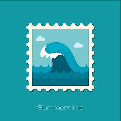 EPS 해외이미지 구름 파도 바다 하늘색 일러스트 사람없음 여름 우표 해외일러스트 자연요소 계절 파란색 파일형식 벡터 이미지허브