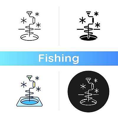 EPS 해외이미지 일러스트 사람없음 강 세트 얼음 도구 구멍 얼음낚시 얼음구멍 해외일러스트 자연요소 낚시 파일형식 벡터 이미지허브
