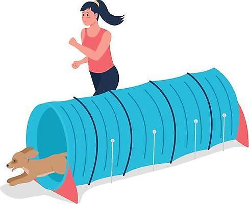 EPS 해외이미지 전신 여자 반려견 일러스트 한명 성인 달리기 강아지 성인여자한명만 애견훈련소 해외일러스트 1 모션 사람 반려동물 개 여자한명만 성인여자만 파일형식 벡터 애견훈련 이미지허브