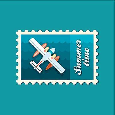 EPS 해외이미지 일러스트 사람없음 파란색 우표 수상비행기 해외일러스트 컬러 비행기 파일형식 벡터 이미지허브