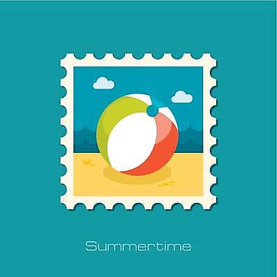 EPS 해외이미지 일러스트 사람없음 파란색 비치볼 우표 해외일러스트 컬러 공 바캉스용품 파일형식 벡터 이미지허브
