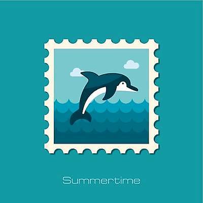 EPS 해외이미지 한마리 바다 일러스트 사람없음 파란색 돌고래 우표 해외일러스트 1 컬러 포유류 수중동물 파일형식 벡터 이미지허브