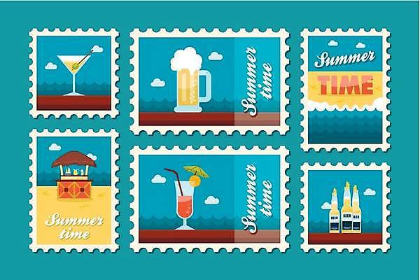 EPS 해외이미지 구름 일러스트 맥주 해변 사람없음 여름 파란색 세트 칵테일 칵테일잔 맥주잔 노점상 우표 해외일러스트 자연요소 계절 바다 컬러 술잔 주류 파일형식 벡터 이미지허브