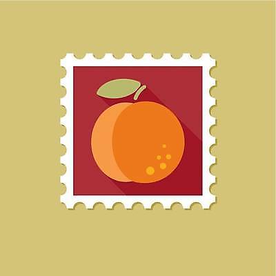 EPS 해외이미지 일러스트 사람없음 빨간색 주황색 복숭아 우표 해외일러스트 컬러 과일 파일형식 벡터 이미지허브
