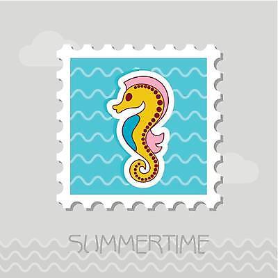 EPS 해외이미지 한마리 하늘색 일러스트 사람없음 우표 해마 해외일러스트 1 파란색 바다동물 파일형식 벡터 이미지허브