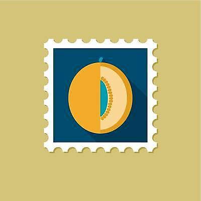 EPS 해외이미지 일러스트 단면 사람없음 노란색 멜론 남색 우표 해외일러스트 컬러 과일 파일형식 벡터 이미지허브