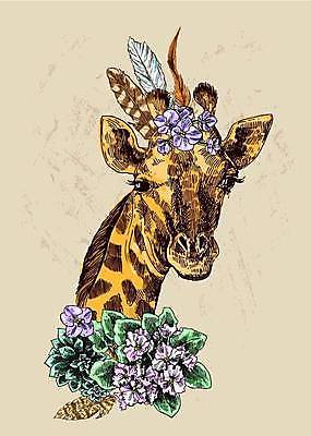 EPS 해외이미지 디자인 꽃 일러스트 미술 사람없음 장식 머리 스케치 기린 깃털 그림 스타일 해외일러스트 식물 포유류 문화예술 신체부위 파일형식 벡터 이미지허브