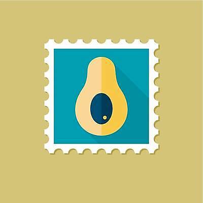 EPS 해외이미지 하늘색 일러스트 단면 사람없음 우표 아보카도 해외일러스트 과일 파란색 파일형식 벡터 이미지허브