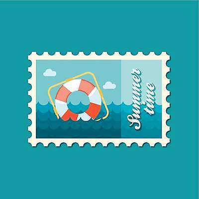 EPS 해외이미지 바다 하늘색 일러스트 사람없음 여름 우표 구명용품 구명부환 해외일러스트 계절 파란색 안전장비 튜브 파일형식 벡터 이미지허브