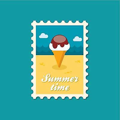 EPS 해외이미지 구름 일러스트 사람없음 여름 파란색 노란색 콘아이스크림 우표 해외일러스트 자연요소 계절 컬러 아이스크림 파일형식 벡터 이미지허브