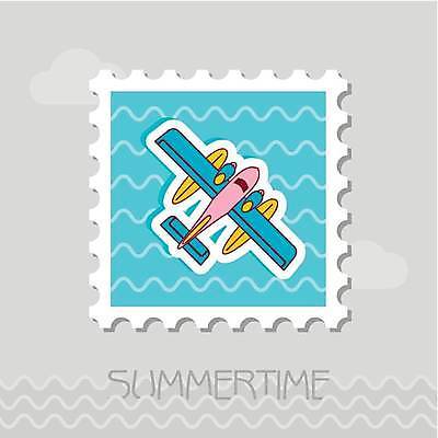 EPS 해외이미지 하늘색 일러스트 사람없음 우표 수상비행기 해외일러스트 비행기 파란색 파일형식 벡터 이미지허브