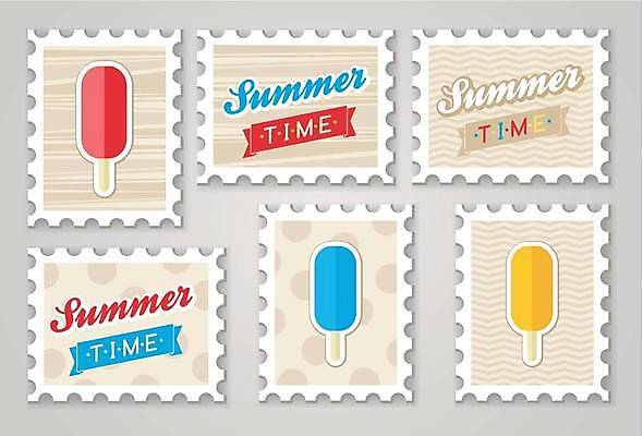 EPS 해외이미지 리본 일러스트 사람없음 우표 막대아이스크림 베이지색 해외일러스트 컬러 아이스크림 파일형식 벡터 이미지허브