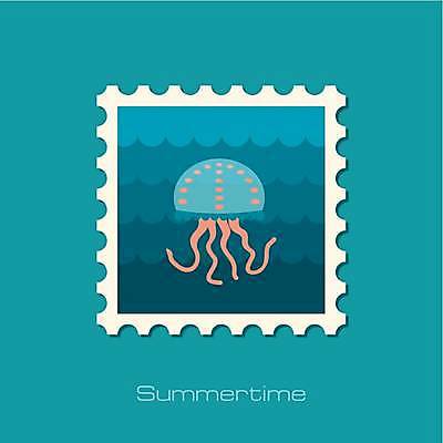 EPS 해외이미지 한마리 일러스트 사람없음 파란색 해파리 우표 해외일러스트 1 컬러 자포동물 파일형식 벡터 이미지허브