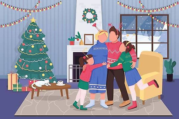 EPS 해외이미지 전신 한마리 여자 남자 어린이 쿠션 크리스마스장식 크리스마스 일러스트 창문 가족 안기 포옹 엄마 서기 소년 여러명 성인 파란색 선물상자 소파 크리스마스트리 고양이 아빠 루돌프머리띠 천사머리띠 얼굴없음 해외일러스트 1 기념일 컬러 다수 의자 포유류 관계 모션 선물 사람 반려동물 상자 머리띠 파일형식 벡터 이미지허브