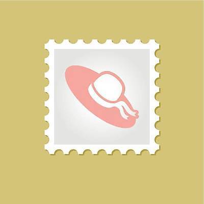 EPS 해외이미지 분홍색 일러스트 사람없음 흰색 비치모자 우표 해외일러스트 모자_잡화 컬러 파일형식 벡터 이미지허브