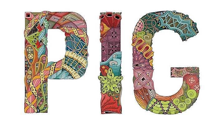 EPS 해외이미지 일러스트 타이포그라피 사람없음 단어 돼지 화려 젠탱글 해외일러스트 문자 컨셉 포유류 파일형식 벡터 이미지허브