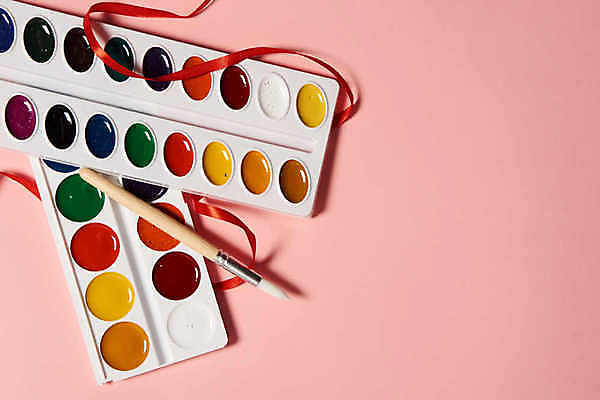 포토 JPG 해외이미지 리본 미술 취미 사람없음 물감 붓 팔레트 분홍색배경 해외포토 분홍색 백그라운드 문화예술 미술도구 파일형식 이미지허브