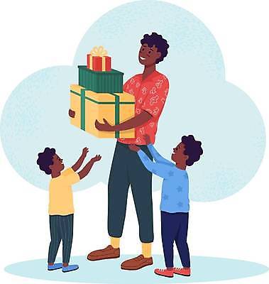 EPS 해외이미지 전신 남자 아들 어린이 일러스트 서기 들기 소년 성인 세명 선물상자 아빠 손뻗기 남자만 해외일러스트 가족 모션 선물 사람 상자 파일형식 벡터 이미지허브