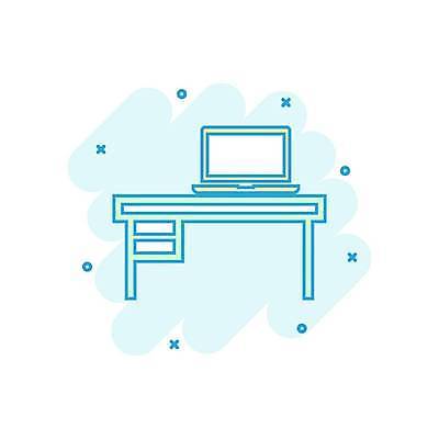 EPS 해외이미지 일러스트 사람없음 노트북 책상 민트색 해외일러스트 컬러 가구 전자제품 파일형식 벡터 이미지허브