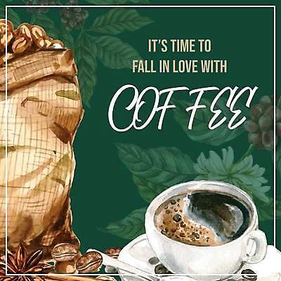 EPS 해외이미지 포스터 커피 잎 일러스트 타이포그라피 사람없음 컵 초록색 카페 원두 컵받침 커피열매 커피자루 원두봉투 팔각회향 해외일러스트 식물 문자 식기 열매 음료 컬러 봉투 상점 받침대 향신료 자루 파일형식 벡터 이미지허브