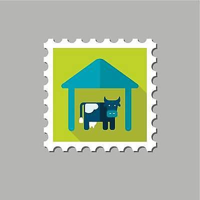 EPS 해외이미지 한마리 일러스트 사람없음 연두색 파란색 목장 젖소 우표 해외일러스트 1 컬러 초록색 소 파일형식 벡터 이미지허브