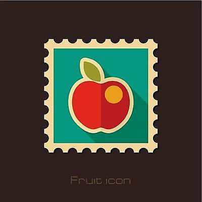 EPS 해외이미지 일러스트 사람없음 빨간색 사과 청록색 우표 해외일러스트 컬러 과일 파일형식 벡터 이미지허브