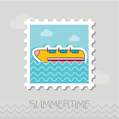 EPS 해외이미지 구름 파도 바다 하늘색 일러스트 사람없음 여름 바나나보트 우표 해외일러스트 자연요소 계절 파란색 보트 파일형식 벡터 이미지허브