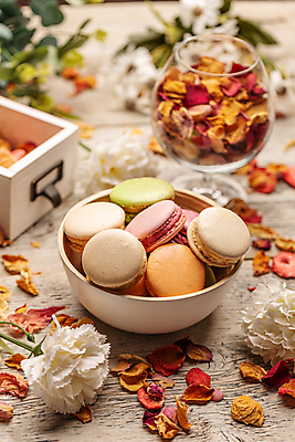 포토 JPG 해외이미지 꽃잎 꽃 디저트 실내 사람없음 아웃포커스 담기 마카롱 드라이플라워 나무배경 해외포토 식물 음식 백그라운드 모션 촬영기법 내부 파일형식 이미지허브