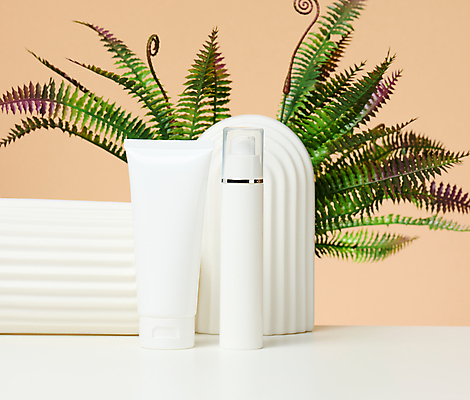 포토 JPG 해외이미지 잎 실내 사람없음 뷰티 화장품 두개 오브젝트 공병 튜브용기 목업 주황색배경 해외포토 식물 백그라운드 2 내부 주황색 용기_그릇 병_담는 파일형식 이미지허브