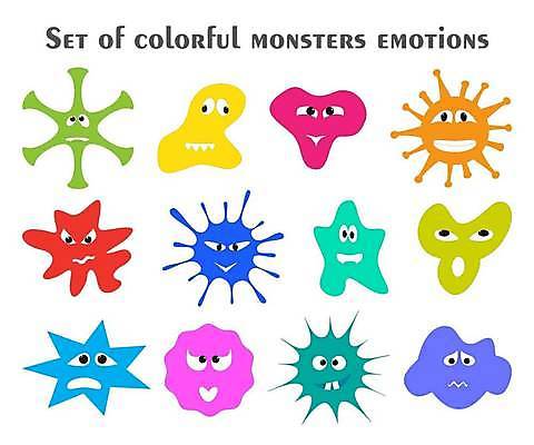 EPS 해외이미지 캐릭터 감정 일러스트 표정 사람없음 세트 컬러풀 외계인 바이러스 만화 코믹 이모티콘 해외일러스트 일러캐릭터 컬러 미확인물체 파일형식 벡터 이미지허브