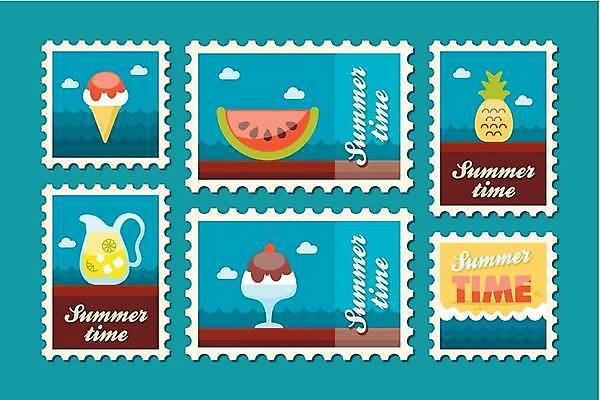 EPS 해외이미지 일러스트 수박 해변 사람없음 파란색 세트 레모네이드 파인애플 빙수 콘아이스크림 우표 해외일러스트 바다 컬러 과일 아이스크림 디저트 열대과일 에이드 파일형식 벡터 이미지허브