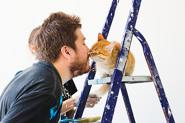 포토 JPG 해외이미지 한마리 여자 남자 행복 사다리 키스 함께함 실내 상반신 성인 두명 옆모습 친구 반려동물 눈감음 고양이 흰배경 성인만 반려묘 해외포토 동물 1 감정 뷰포인트 백그라운드 컨셉 포유류 관계 모션 사람 내부 흰색 도구 애정표현 파일형식 이미지허브