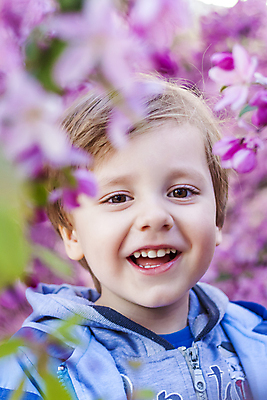 포토 JPG 해외이미지 남자 행복 어린이 한명 소년 상반신 앞모습 보라색 사과꽃 소년한명만 해외포토 1 꽃 감정 뷰포인트 컬러 사람 남자한명만 소년만 파일형식 이미지허브