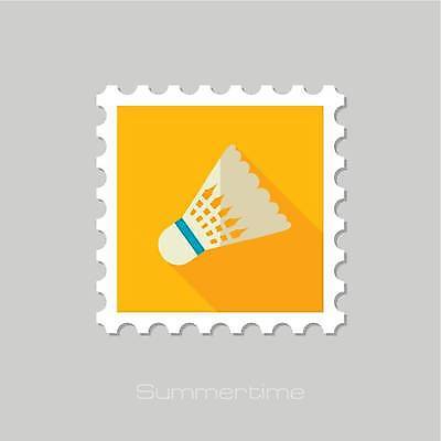 EPS 해외이미지 일러스트 사람없음 노란색 흰색 셔틀콕 배드민턴 우표 해외일러스트 스포츠용품 컬러 구기 파일형식 벡터 이미지허브