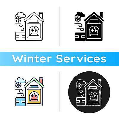 EPS 해외이미지 겨울 일러스트 불 주택 사람없음 건물 세트 추위 난로 벽난로 해외일러스트 자연요소 건축물 계절 난방기 파일형식 벡터 이미지허브