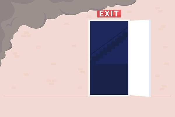 EPS 해외이미지 일러스트 출입구 사람없음 연기 탈출 대피 해외일러스트 컨셉 파일형식 벡터 이미지허브