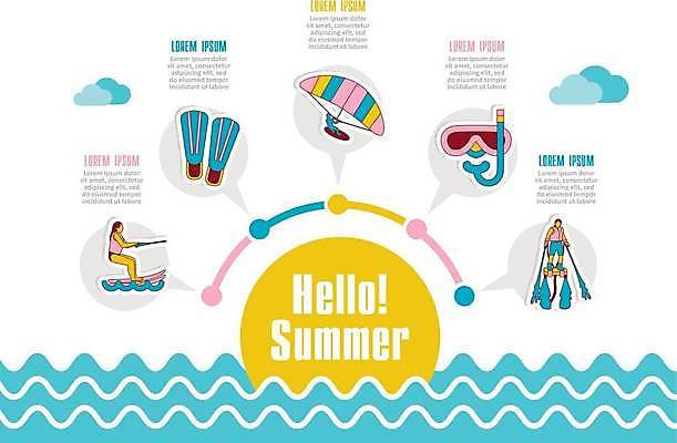 EPS 해외이미지 전신 여자 남자 파도 말풍선 일러스트 비즈니스 종류 서기 성인 두명 태양 인포그래픽 정보 수상스포츠 스노클링 오리발 패러글라이딩 수상스키 스노클링용품 얼굴없음 목차 성인만 해외일러스트 자연요소 스포츠용품 스포츠 바다 모션 사람 파일형식 벡터 이미지허브