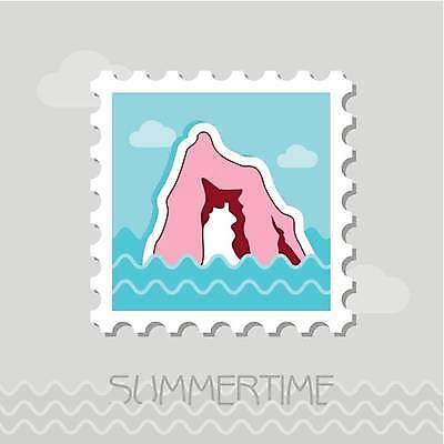 EPS 해외이미지 바다 분홍색 하늘색 일러스트 사람없음 우표 해외일러스트 컬러 파란색 파일형식 벡터 이미지허브