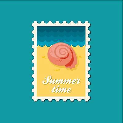 EPS 해외이미지 분홍색 일러스트 해변 사람없음 파란색 노란색 조개껍데기 우표 해외일러스트 바다 컬러 조개 파일형식 벡터 이미지허브