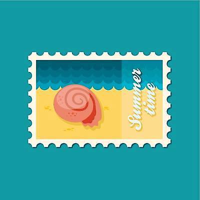 EPS 해외이미지 분홍색 일러스트 해변 사람없음 파란색 노란색 조개껍데기 우표 해외일러스트 바다 컬러 조개 파일형식 벡터 이미지허브