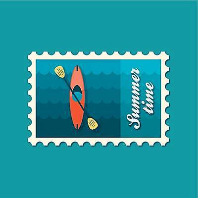 EPS 해외이미지 일러스트 사람없음 파란색 카약 우표 해외일러스트 컬러 수상스포츠 파일형식 벡터 이미지허브