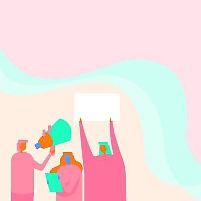 EPS 해외이미지 디자인 배너 여자 남자 백그라운드 컨셉 일러스트 대화 들기 상반신 성인 세명 손들기 확성기 공백 만세 팻말 잡기 발표 메시지 성인만 카피스페이스 해외일러스트 모션 프레임 말하기 사람 파일형식 벡터 이미지허브