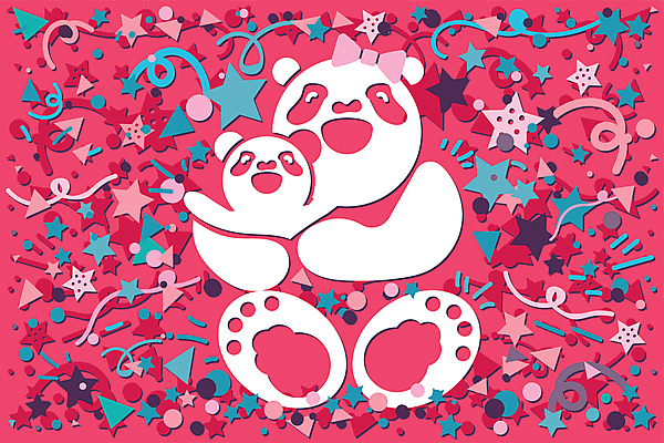 JPG 해외이미지 디자인 행복 별 리본 새끼 분홍색 백그라운드 두마리 일러스트 안기 포옹 사람없음 축하 판다 스타일 키치 해외일러스트 자연요소 동물 감정 컬러 컨셉 2 곰 모션 파일형식 이미지허브