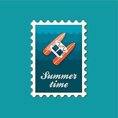 EPS 해외이미지 일러스트 사람없음 파란색 보트 우표 페달 해외일러스트 컬러 배_교통 파일형식 벡터 이미지허브