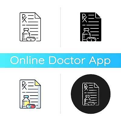 EPS 해외이미지 디자인 라인일러스트 일러스트 사람없음 세트 알약 약 약병 약국 처방 온라인 조제 처방전 원격의료 해외일러스트 의학 진료 만들기 원격 병_담는 파일형식 벡터 이미지허브