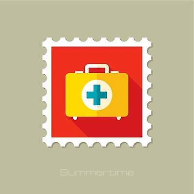 EPS 해외이미지 일러스트 사람없음 빨간색 노란색 구급상자 우표 해외일러스트 컬러 의료용품 파일형식 벡터 이미지허브