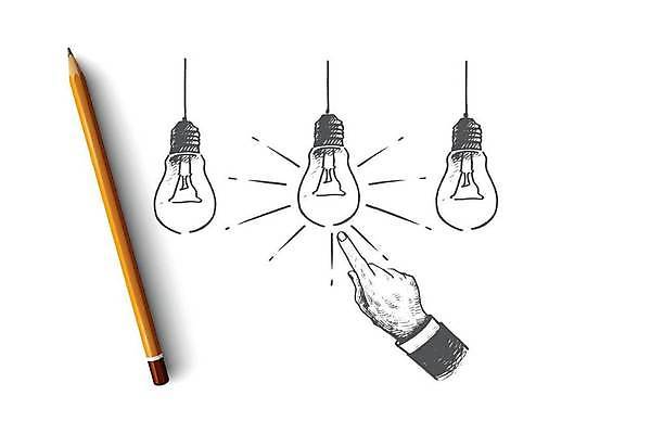 EPS 해외이미지 손 컨셉 일러스트 비즈니스 전구 아이디어 신체부위 빛 연필 가리킴 선택 스케치 손그림 해외일러스트 학용품 미술 사람 손짓 필기구 파일형식 벡터 이미지허브