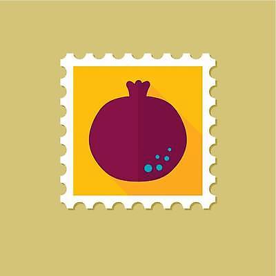 EPS 해외이미지 일러스트 사람없음 노란색 보라색 석류 우표 해외일러스트 컬러 과일 파일형식 벡터 이미지허브