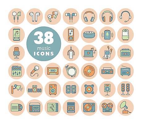 EPS 해외이미지 음악 이어폰 음표 일러스트 조명 사람없음 세트 헤드폰 스피커 소리 듣기 카세트테이프 볼륨 MP3 마이크 라디오 재생 아날로그 축음기 무선이어폰 방송장비 소리굽쇠 전원버튼 해외일러스트 기호 음향기기 모션 버튼 문화예술 전자제품 장비 골동품 전원_전기 파일형식 벡터 이미지허브