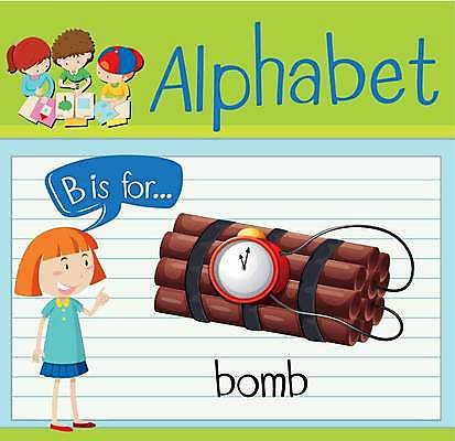 EPS 해외이미지 전신 알파벳 영어 여자 남자 어린이 말풍선 일러스트 영어교육 서기 소년 여러명 상반신 가리킴 위험 폭탄 B 다이너마이트 단어공부 단어카드 시한폭탄 어린이만 해외일러스트 문자 교육 다수 컨셉 모션 사람 손짓 학습 폭발물 파일형식 벡터 단어장 이미지허브